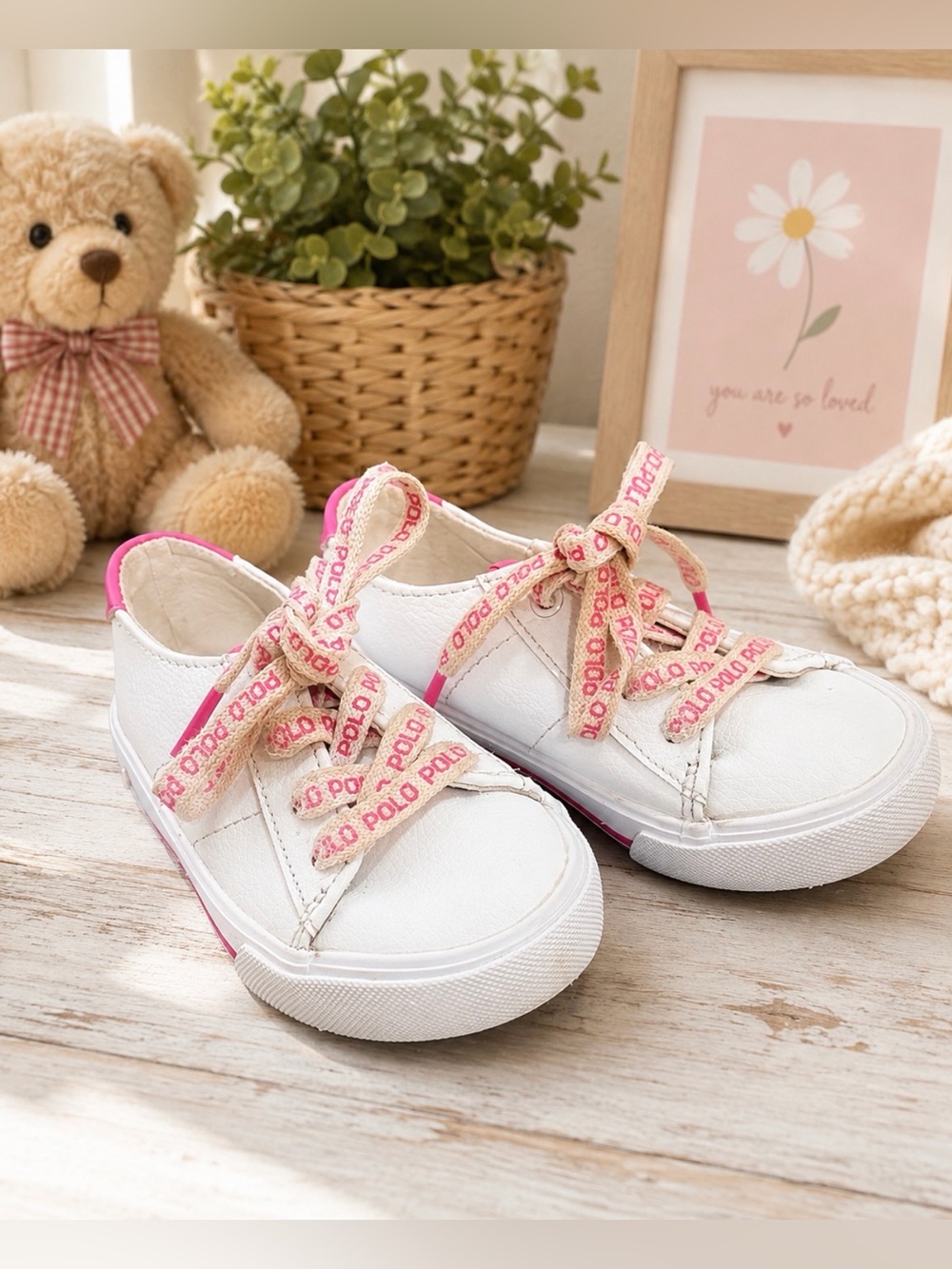Polo by Ralph Lauren White and Pink Sneakers size 8